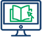 Illustration of a computer monitor with a blue outline displaying green bar charts on the screen, depicting insightful data analysis from the Cook County Small Business Source, highlighting business trends and performance metrics.